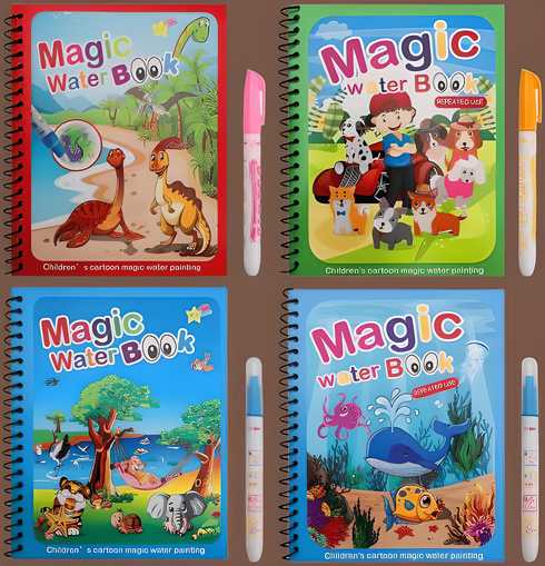 Reusable Magic Water Quick Dry Book (Set of 4, Multi-Color)