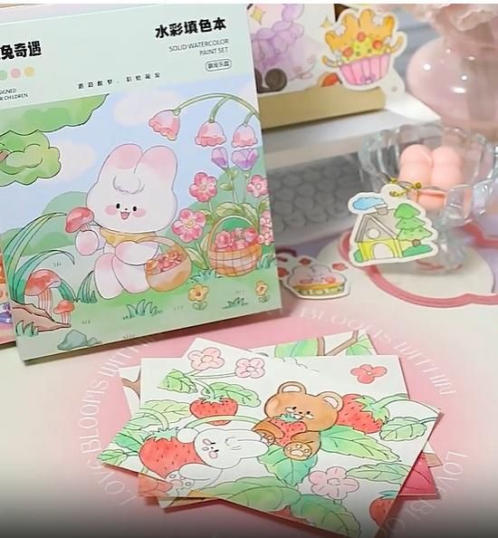 Cartoon Art Coloring & Painting Set for Kids (Watercolor Paper Book)